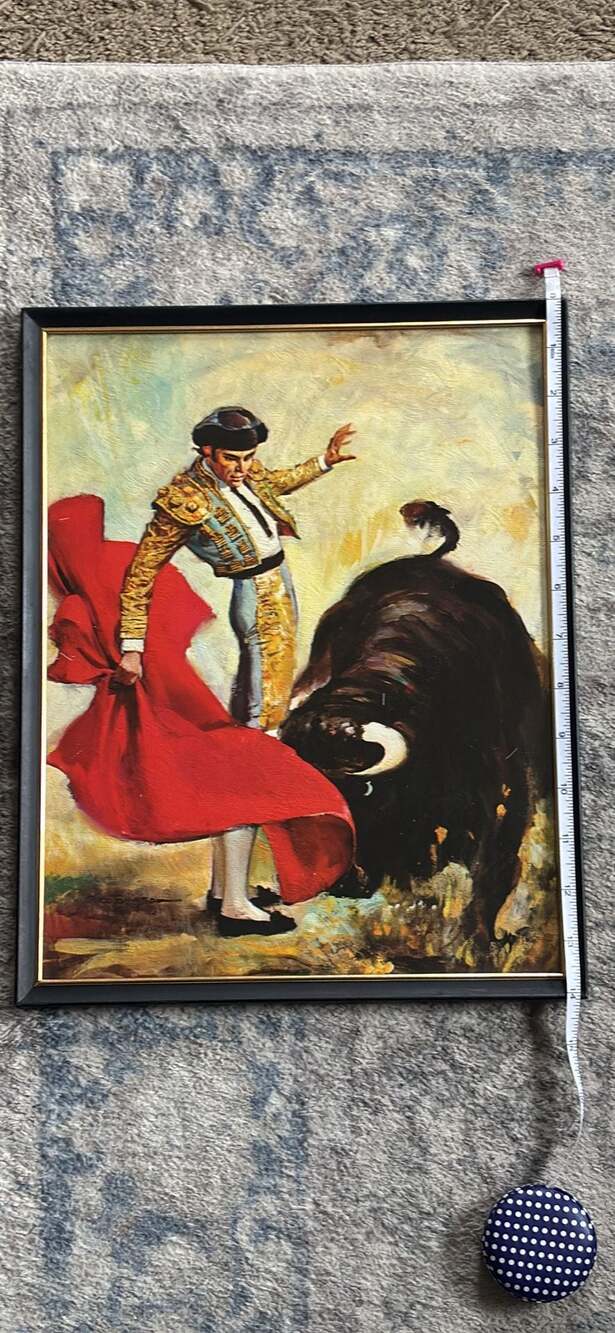 Vintage Rico Tomaso Framed Matador Bullfighter Canvas Textured Lithograph